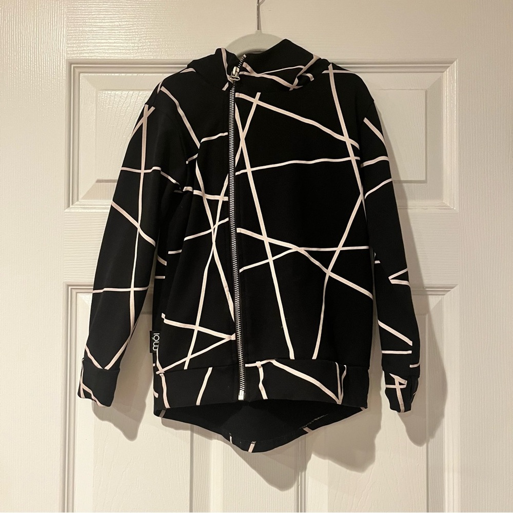 Moi Black and Ivory Geometric Zip-Up Hoodie